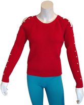 Belle du Jour Red Beaded Trim Cutout Sweater