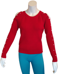 Belle du Jour Red Beaded Trim Cutout Sweater