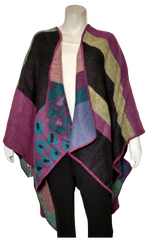 Urban Coco Striped/Patterned Poncho Fuchsia/Gray One Size