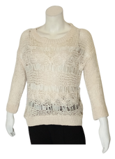 Crocheted Floral Print Fabric Sweater