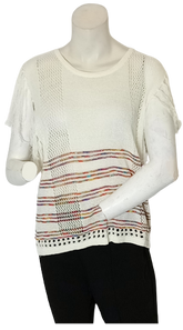 Gran Oriente Cream/Pink Fringed Striped Sleeveless Sweater