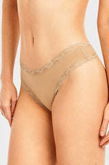 Sofra Ladies Cotton Lace Thong Panty LP1617CT Nude
