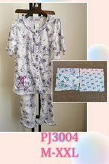 Paris Pink Soft Cotton Short Sleeve Long Pant Pajama Sleep Set White & Purple