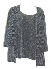 Alfred Dunner Silver/Black Stripe Pattern Sweater