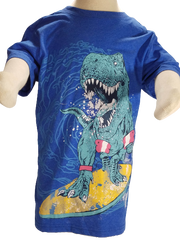 Blue surfing t-rex printed t-shirt