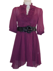 Plaid sheer ruffled dress w/belt