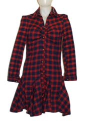 Plaid button down dress red/blue