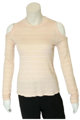 Self Esteem Cold Shoulder Striped Sweater Pink & White