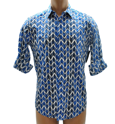 Alfani Men Hyper Blue Zig Zag Pattern Long Sleeve Shirt Medium
