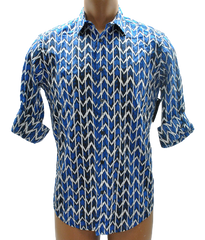 Alfani Men Hyper Blue Zig Zag Pattern Long Sleeve Shirt XXL