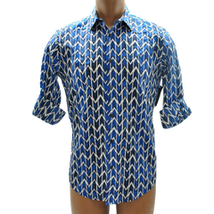 Alfani Men Hyper Blue Zig Zag Pattern Long Sleeve Shirt Small