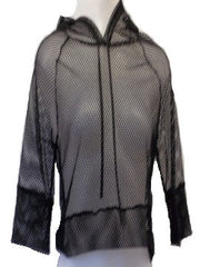 I>R Black Mesh Hooded Crop Top