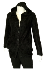 Siver Wishes Black Fuzzy Button Down Hooded Sweater With Pockets