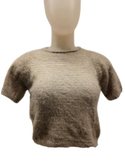 House of Three Gray Short Sleeve Fuzzy Crop Sweater