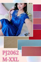 Paris Pink Satin Chemise Nightgown With Lace Trim Neckline