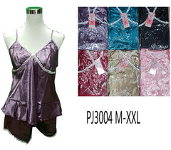 Paris Pink Satin Charmeuse 2 Pc. Chemise & Shorts Set M-2X