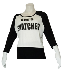 White/Black "She's Snatched" screen printed top