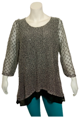 JM Collection Gray Crocheted Sparkles Sweater