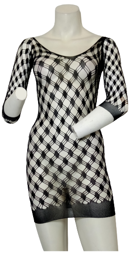 Mesh Diamond Pattern Dress Black