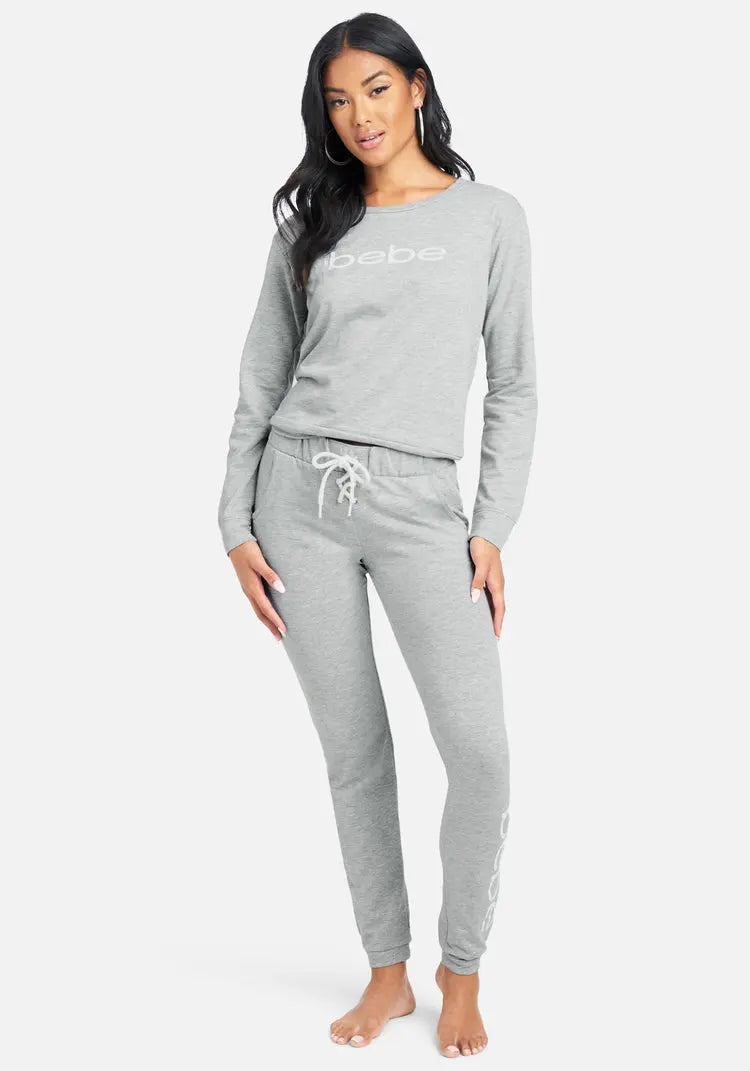 Bebe Heather Gray Logo Long-Sleeve Pocket Pajama Set