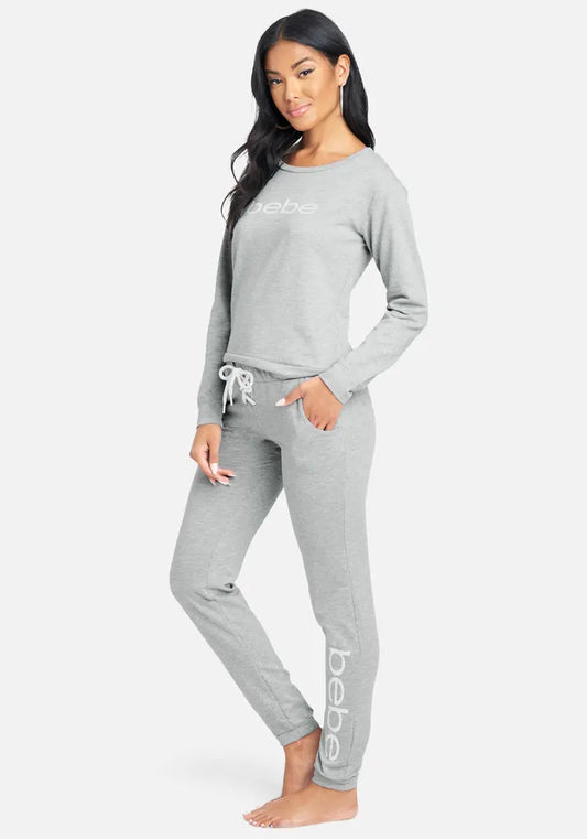 Bebe Heather Gray Logo Long-Sleeve Pocket Pajama Set