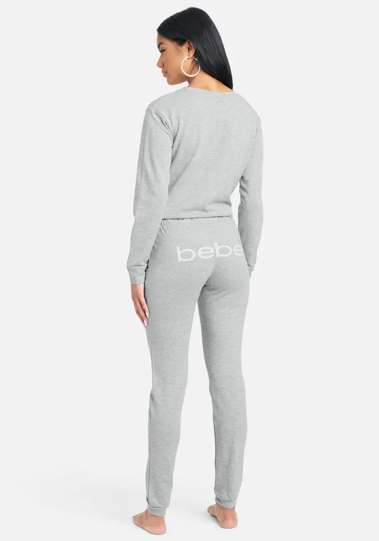 Bebe Heather Gray Logo Long-Sleeve Pocket Pajama Set