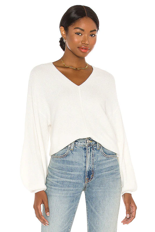 STATE Balloon Sleeve Sweater in Antique White