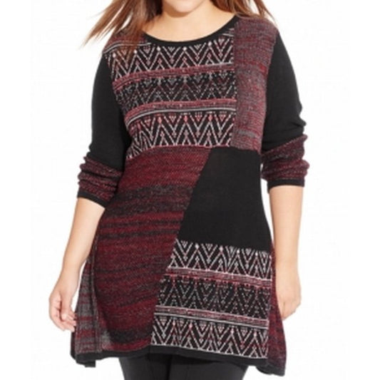 Style & Co. Black/Red Squares Sweater