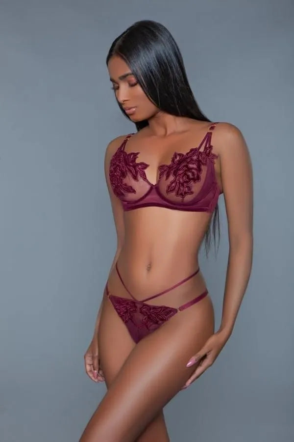 Be Wicked Evangeline Lace Applique Bra and Thong Set