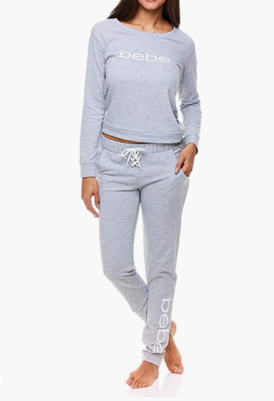 Bebe Heather Gray Logo Long-Sleeve Pocket Pajama Set