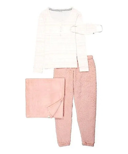 BEARPAW - Pink & White Plush Pajama Set & Non-Medical Face Cover