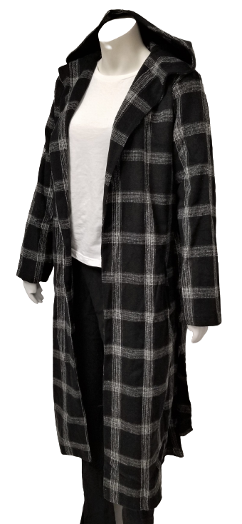 Charlie Charlie Charlotte Black Windowpane Belted Longline Coat