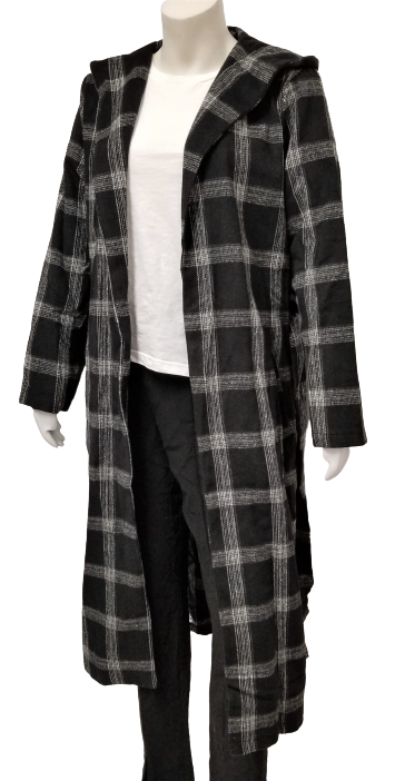 Charlie Charlie Charlotte Black Windowpane Belted Longline Coat