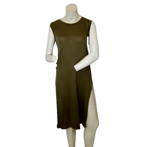 Vizio USA Women’s Olive Sleeveless Dress with Side Slit, Size Medium