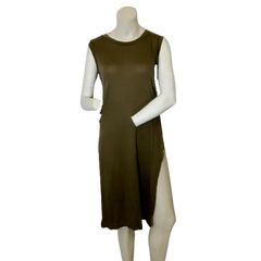 Vizio USA Women’s Olive Sleeveless Dress with Side Slit, Size Medium