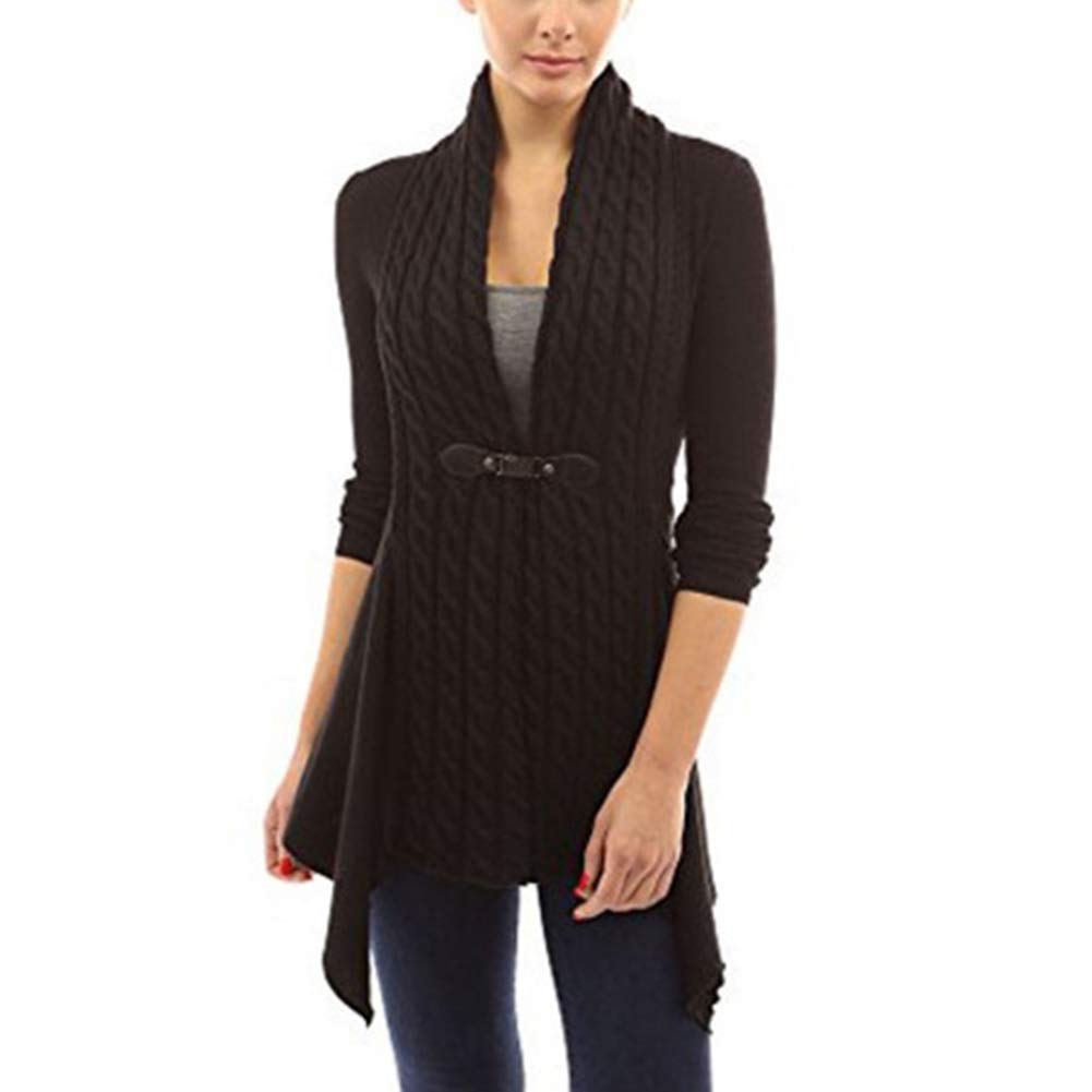 CELLABIE Black Cable-Knit Clasp-Front Sidetail Cardigan