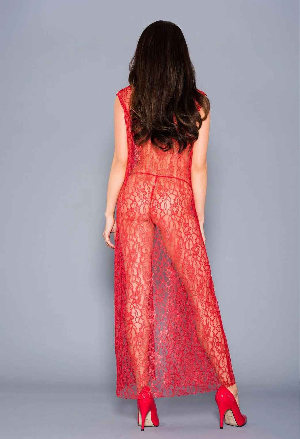 Music Legs Draping Open Lace Gown With G-String