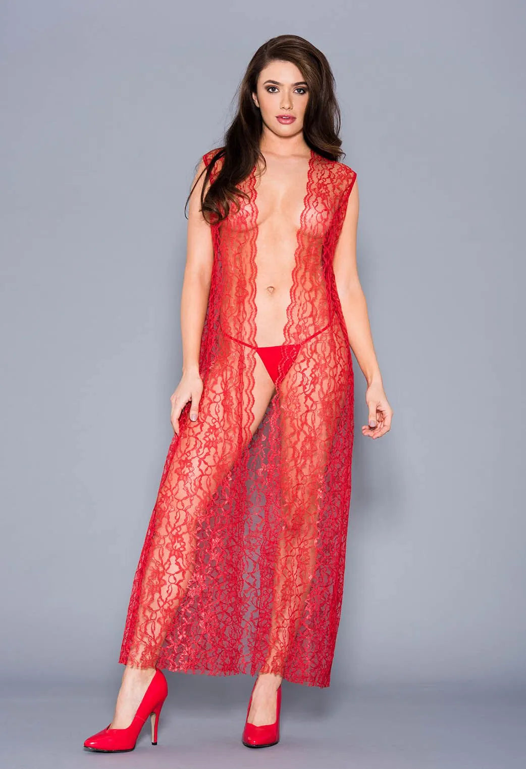 Music Legs Draping Open Lace Gown With G-String