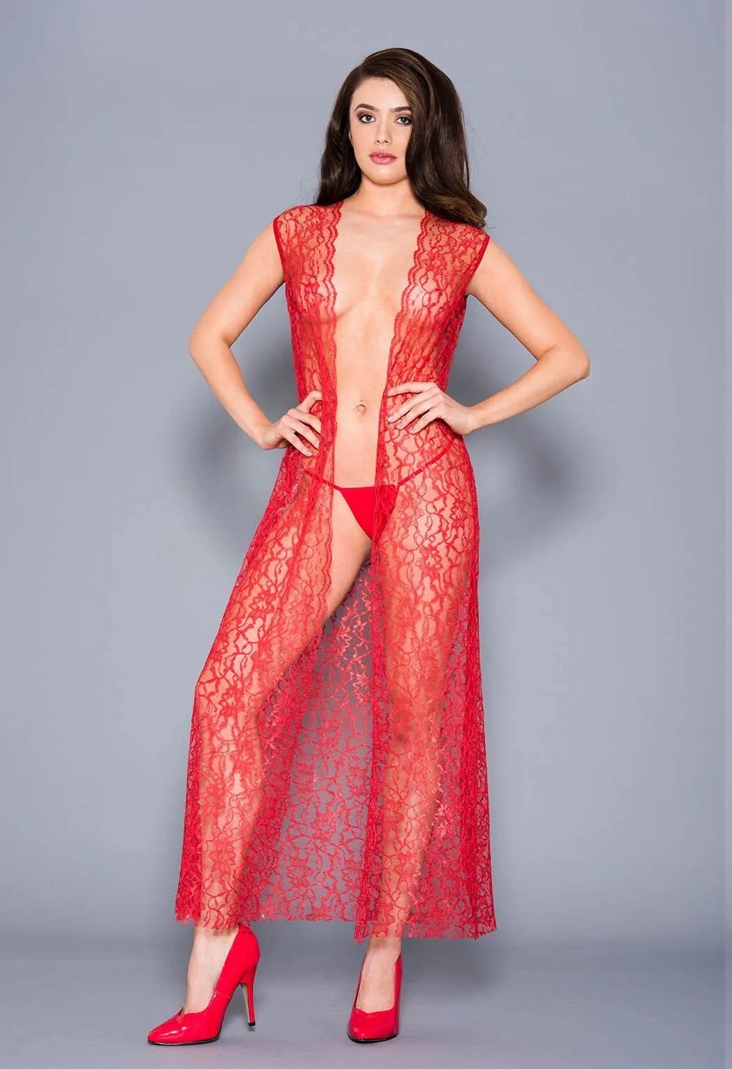 Music Legs Draping Open Lace Gown With G-String