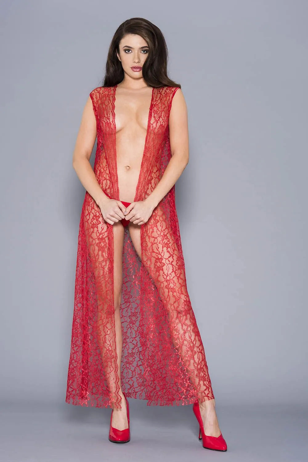 Music Legs Draping Open Lace Gown With G-String