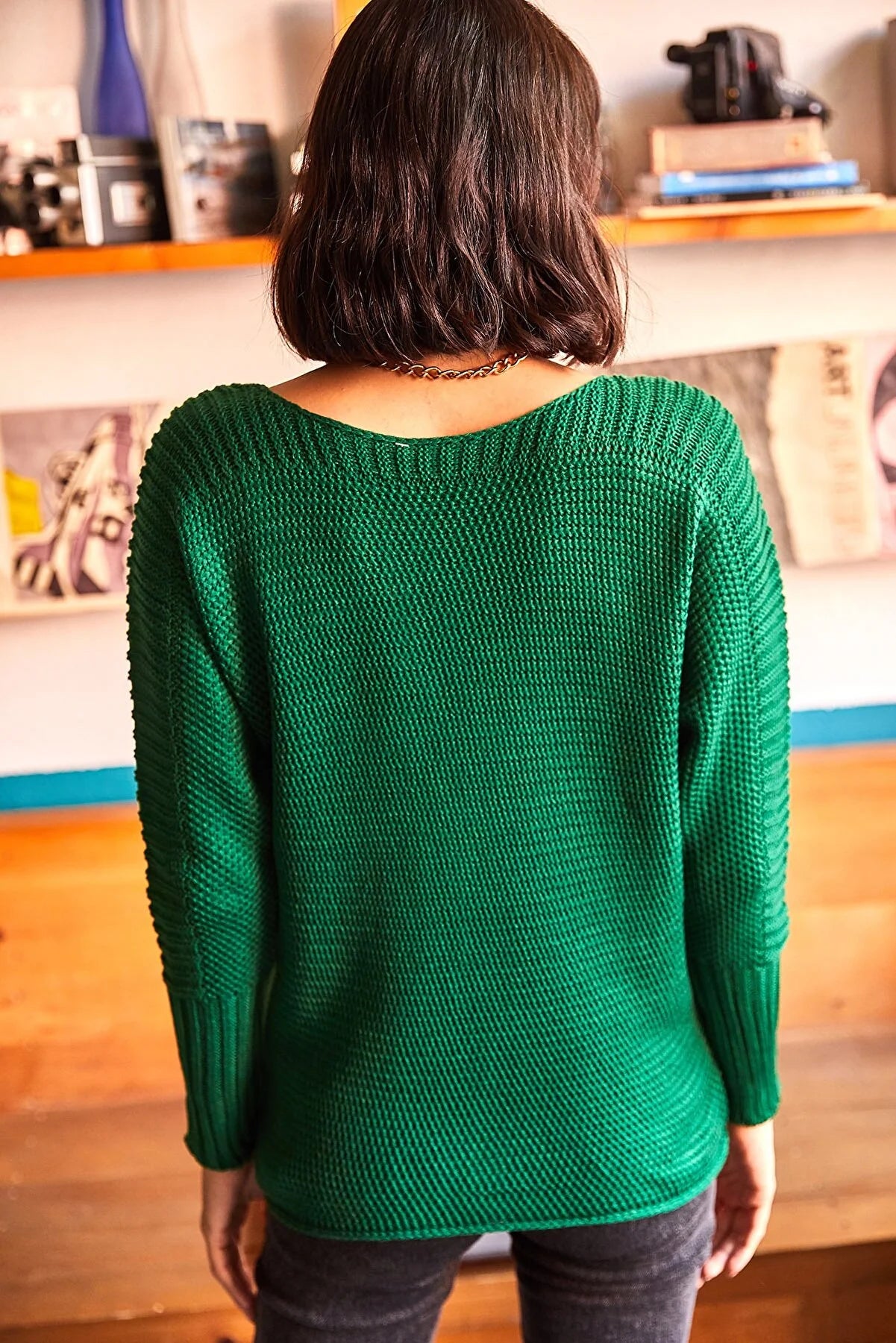 CCK Style Mint Dolman-Sleeve Wool-Blend Boatneck Sweater
