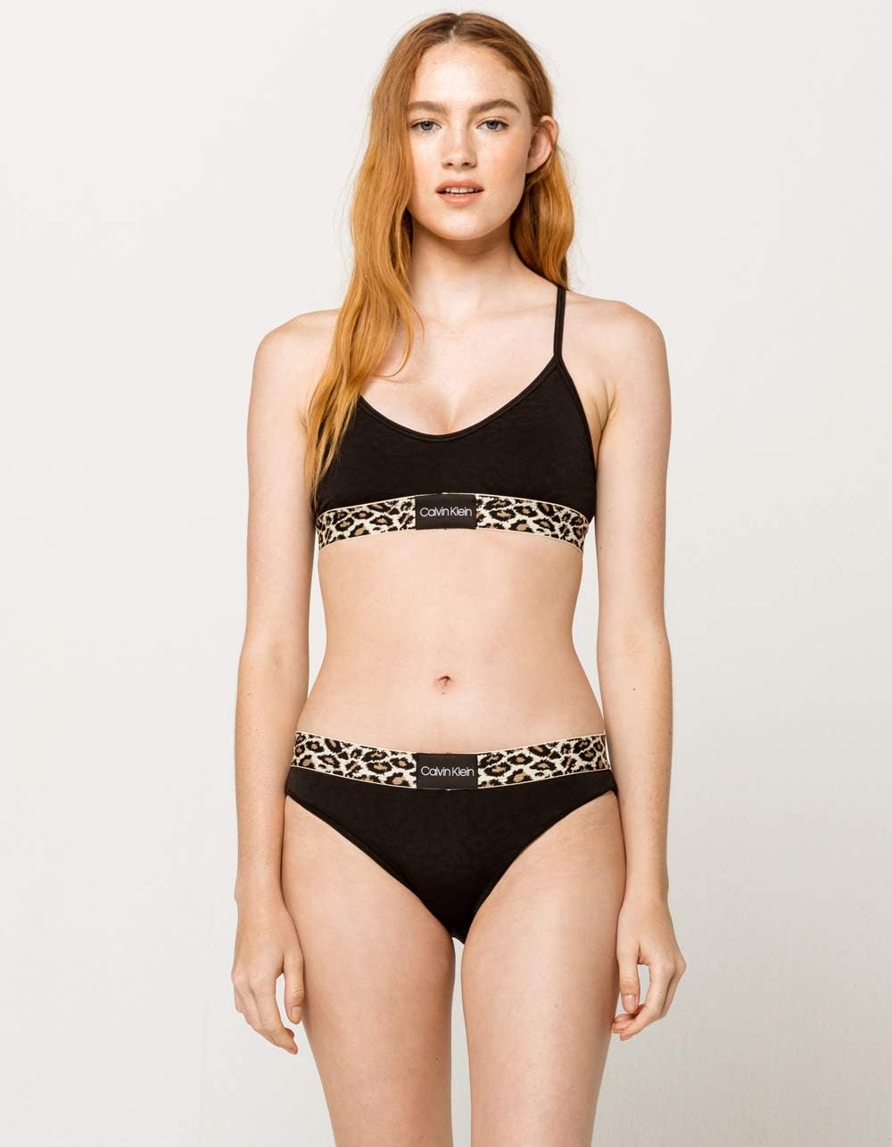 Calvin Klein Womens Animal-Print Unlined Bralette Black
