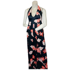 Diva General Collection Navy Halter Floral Pattern Women's Dress - Small
