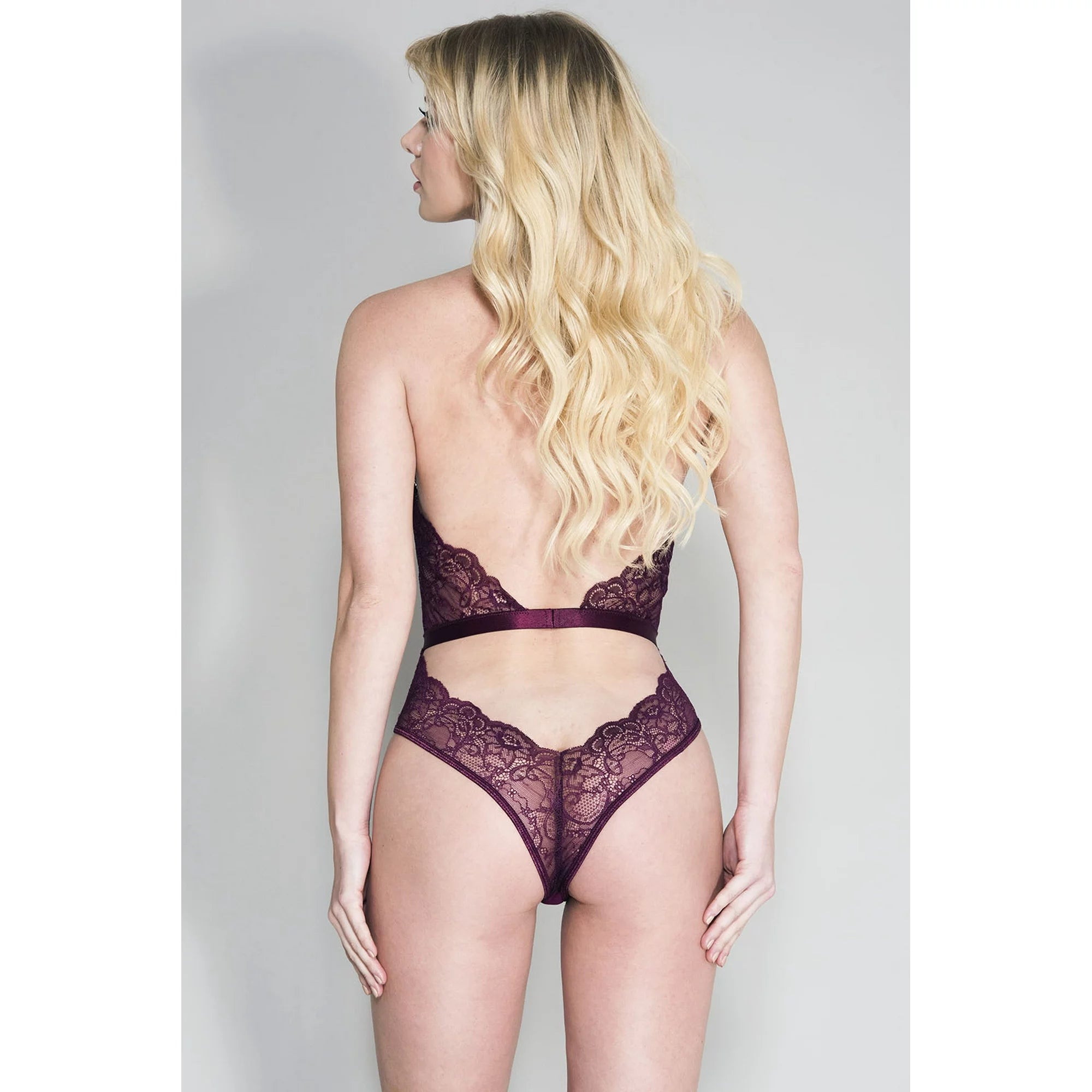Music Legs Halter Lace Teddy With Waistband And A Cheeky Back