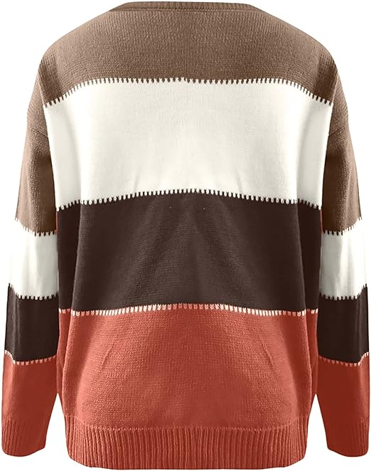 C & MarDay Khaki & Orange Color-Block Boatneck Sweater