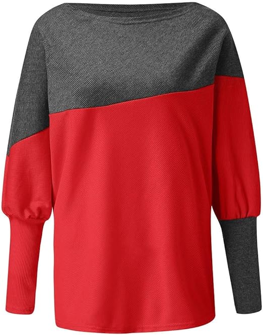 Baisico Red & Gray Color Block Balloon Sleeve Boatneck Top