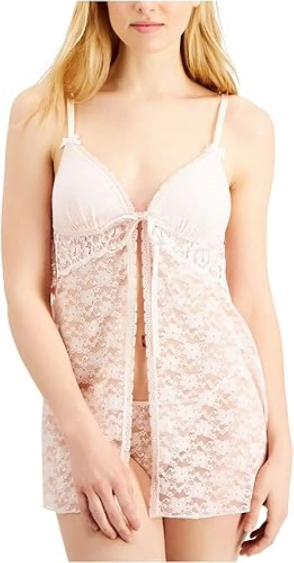 California Dynasty Linea Donatella Stretch Lace Babydoll Nightgown Pink