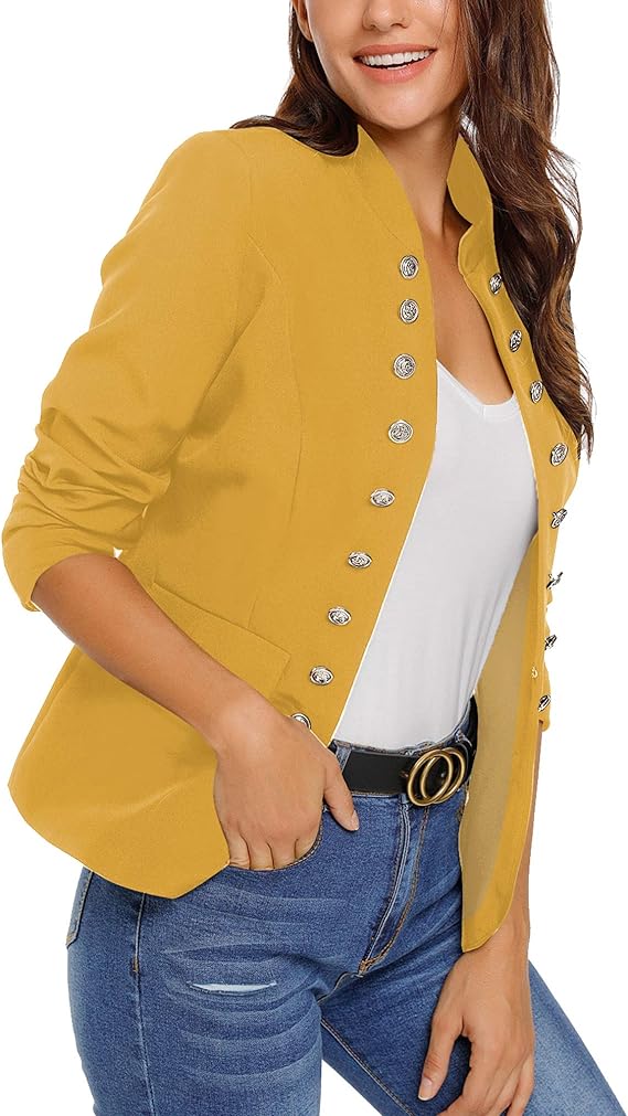Suvimuga Yellow Button-Accent Blazer