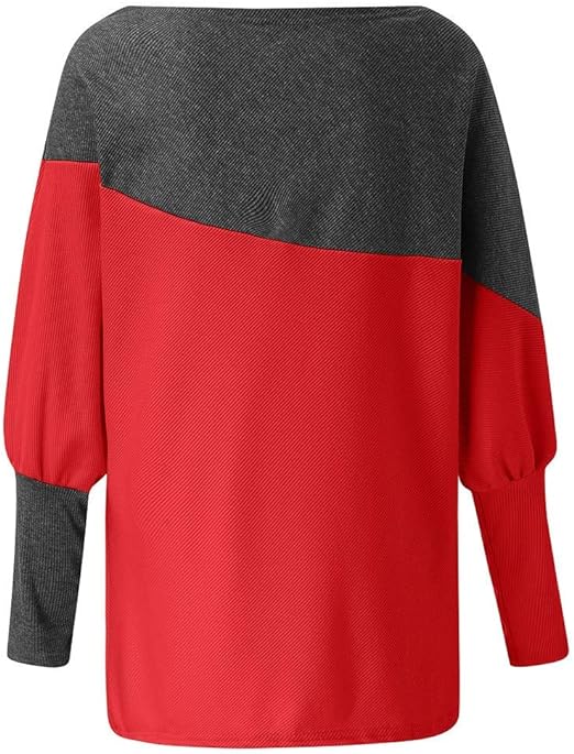 Baisico Red & Gray Color Block Balloon Sleeve Boatneck Top