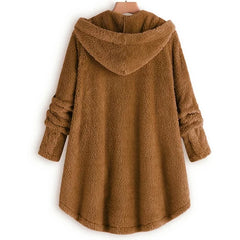 Baisico Yellow Side-Pocket Plush Hooded Button-Up Coat